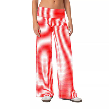 Amazon Cross-border Niche Style Folded Waist and Navel Striped Loose Pants Autumn Fashion Sports Style Dape Casual Pants