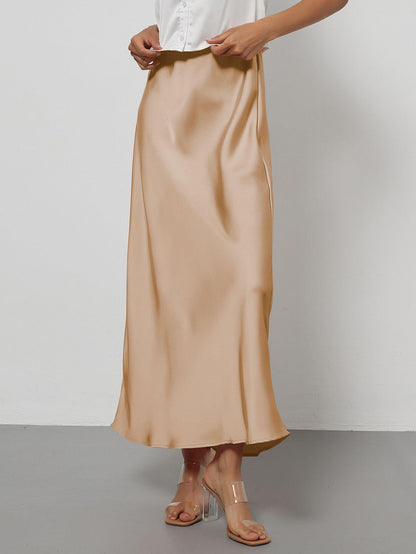 In-Stock Cross-Border Women's Clothing Wholesale European and American Style Elegant Satin Midi Skirt Slimming and Flowy