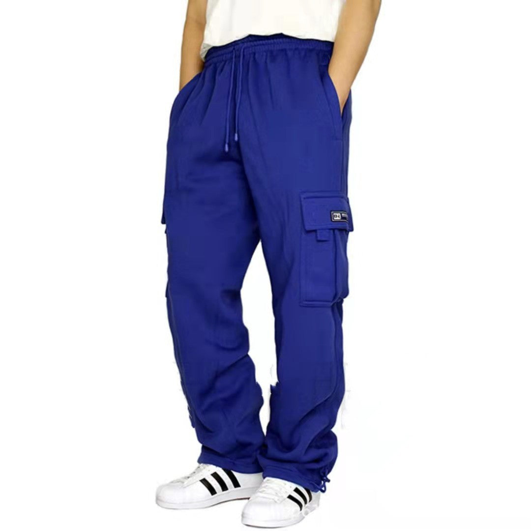 2022 Cross-Border New Sports and Casual Pants with Velvet Leggings, Multi-Flap Pocket Pants Tethered Men's Loose Overalls Pants