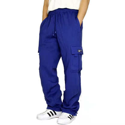 2022 Cross-Border New Sports and Casual Pants with Velvet Leggings, Multi-Flap Pocket Pants Tethered Men's Loose Overalls Pants