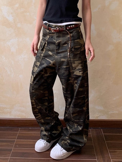 American Retro Niche Design Camouflage Jeans for Men and Women Trendy Brand Cool High Street Pants Couple Trendy Cargo Pants