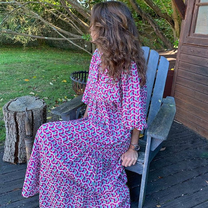 European and American Plus-Size Women's Loose-Fitting Bohemian Round-Neck Lantern-Sleeve Sweet Girl Dress Wholesale from Source Factory