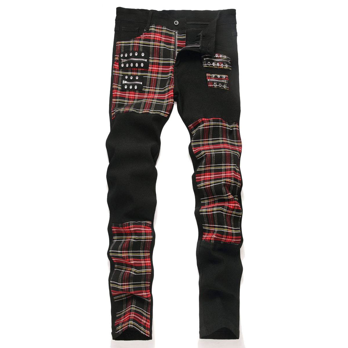 New Patchwork Jeans 2025 Spring & Fall Fashion Trendy Men's High Elastic Slim Men's Jeans Multi-Color Patchwork Black