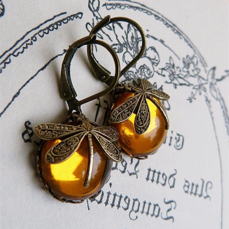 Fashion Jewelry Vintage Dragonfly Pattern Earrings Distressed Moonstone - FLIPSTYLEZLLC