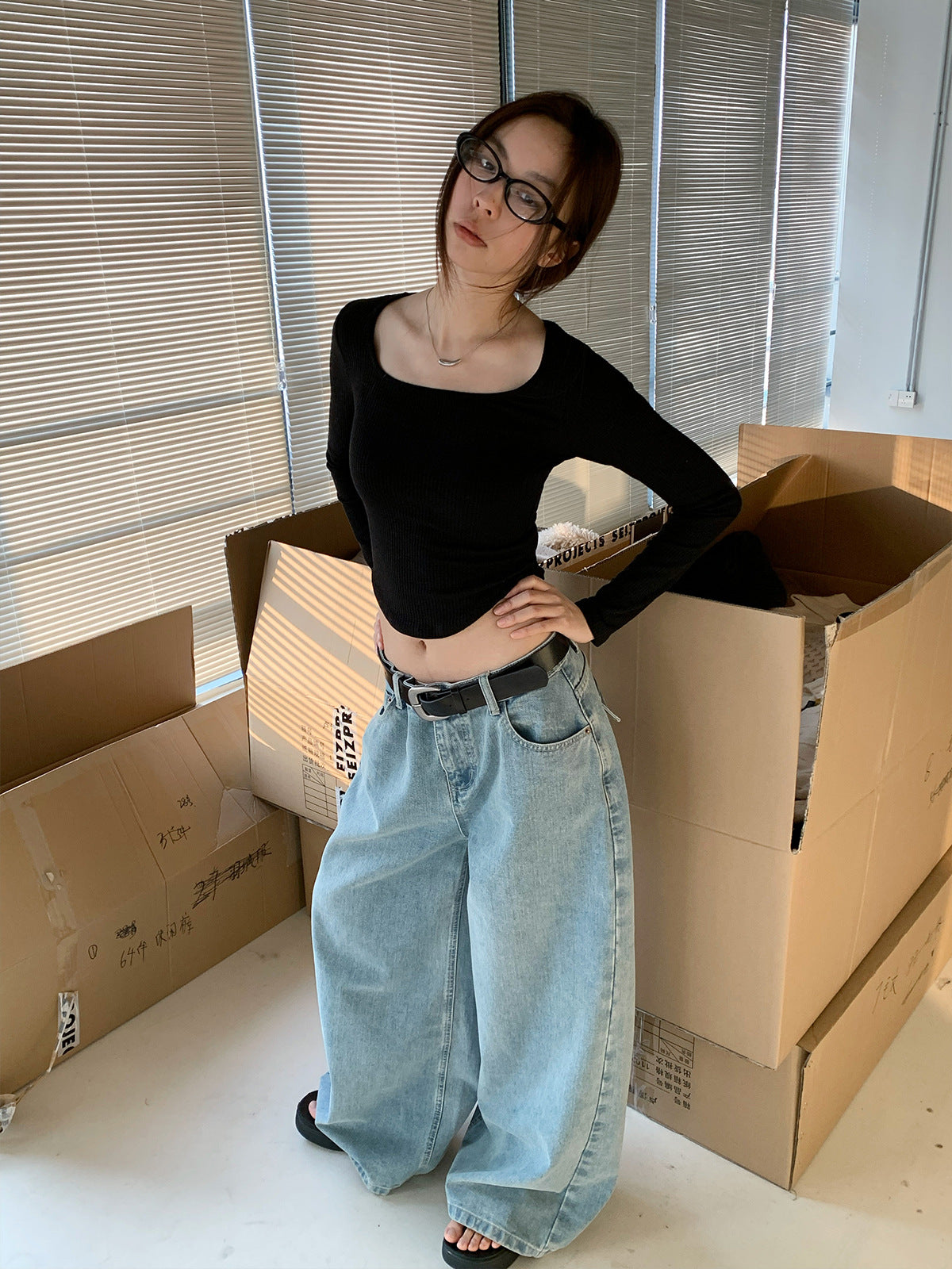 Dorothy Spring South Korea Vintage Washed Low-rise Loose Wide-leg Dash Jeans Women's All-match Casual Pants