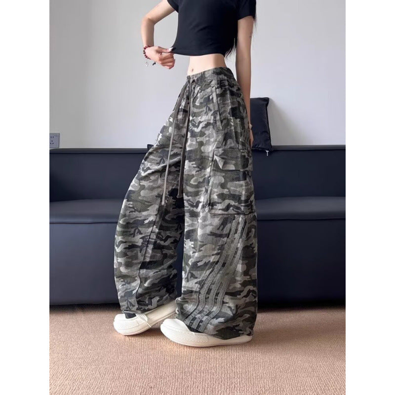 American Style 2025 Stripe Camouflage Crane Pants Women's Thin Trendy Autumn Casual plus size Loose Slimming Straight Leg Wide-leg Pants