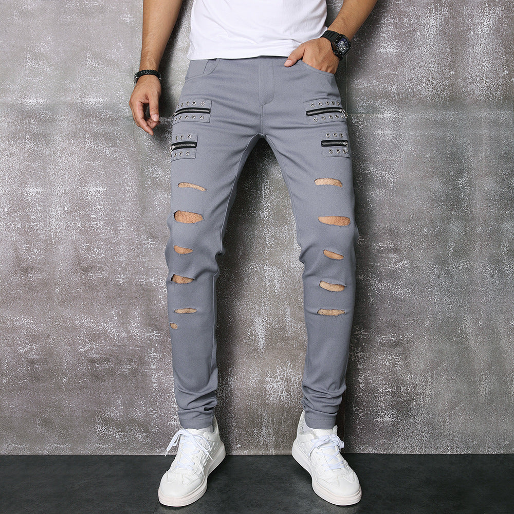 New Patchwork Jeans 2025 Spring & Fall Fashion Trendy Men's High Elastic Slim Men's Jeans Multi-Color Patchwork Black