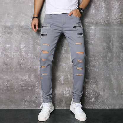 New Patchwork Jeans 2025 Spring & Fall Fashion Trendy Men's High Elastic Slim Men's Jeans Multi-Color Patchwork Black