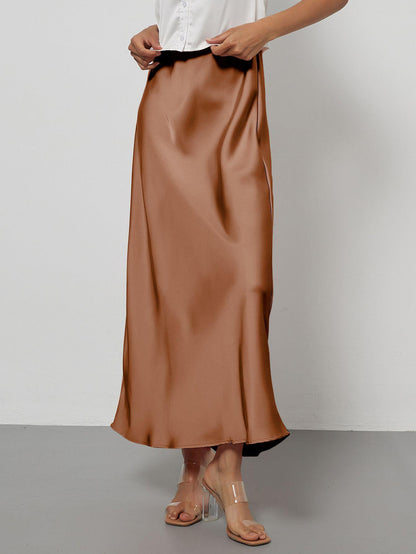 In-Stock Cross-Border Women's Clothing Wholesale European and American Style Elegant Satin Midi Skirt Slimming and Flowy