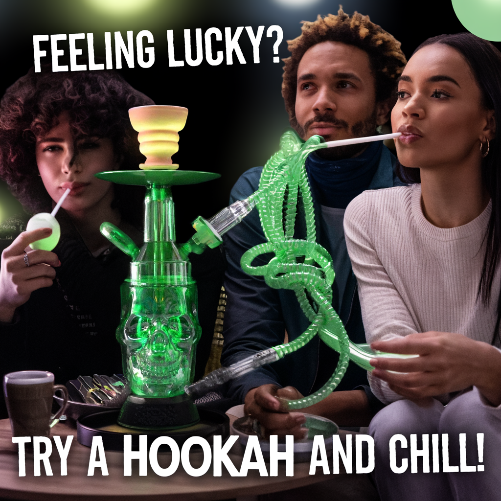 GREEN Arabian Acrylic Hookah With Illuminated Skull LIGHTS