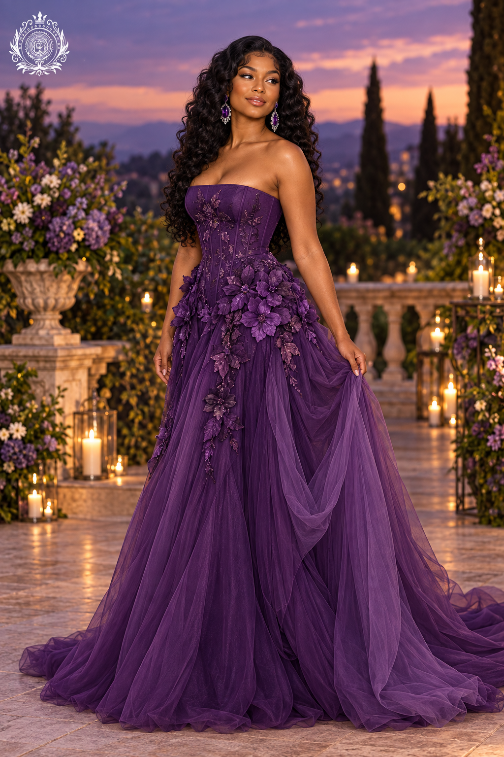 Women's Floral Tulle Gown | Strapless Bodice & Dimensional Flower Details | Prom & Formal Events