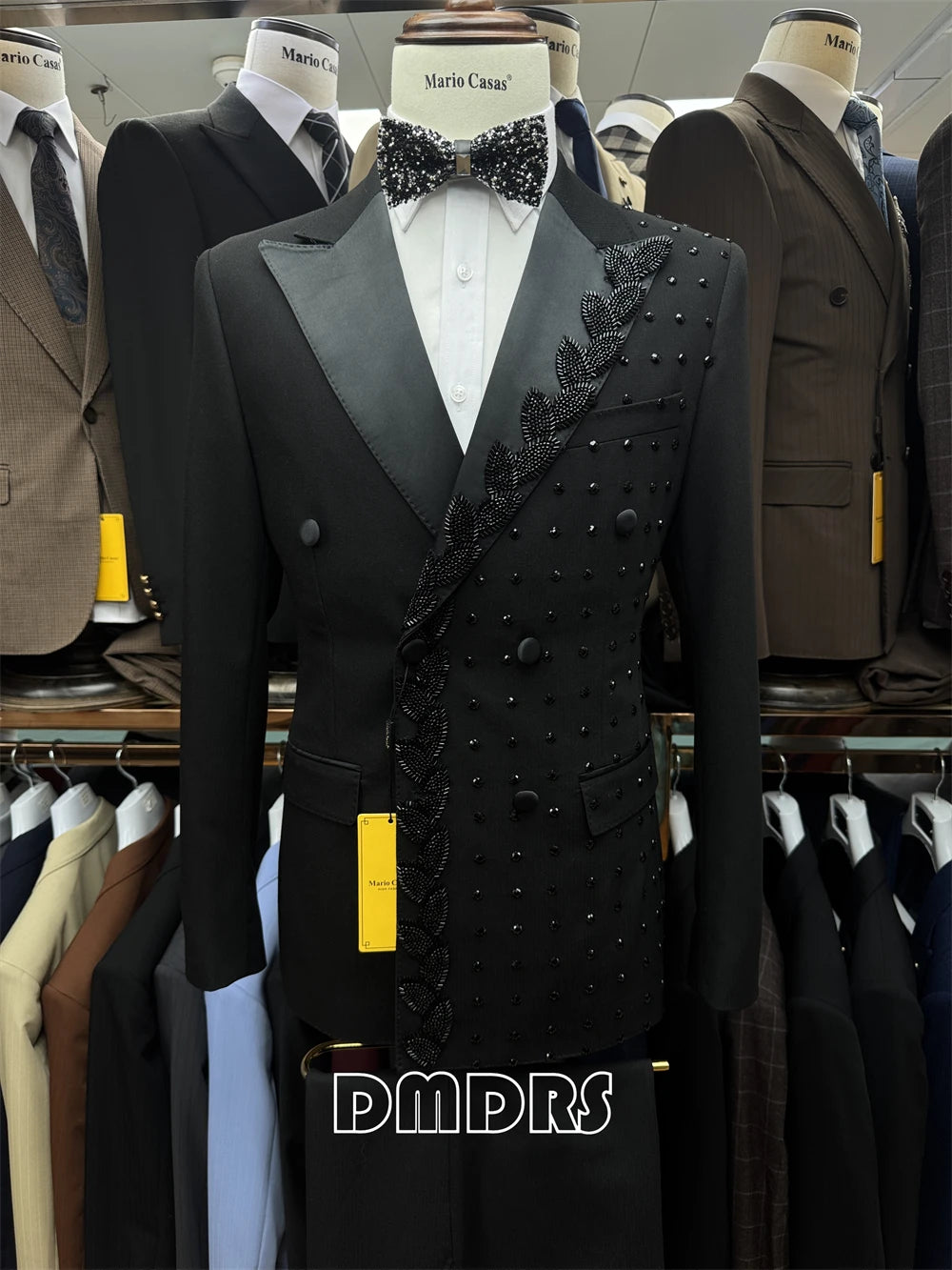 2-piece Luxury Suit Set for Men, Jacket and Pants Double Breasted Suit Blazer Beaded Slim Fitting Costume for Groom