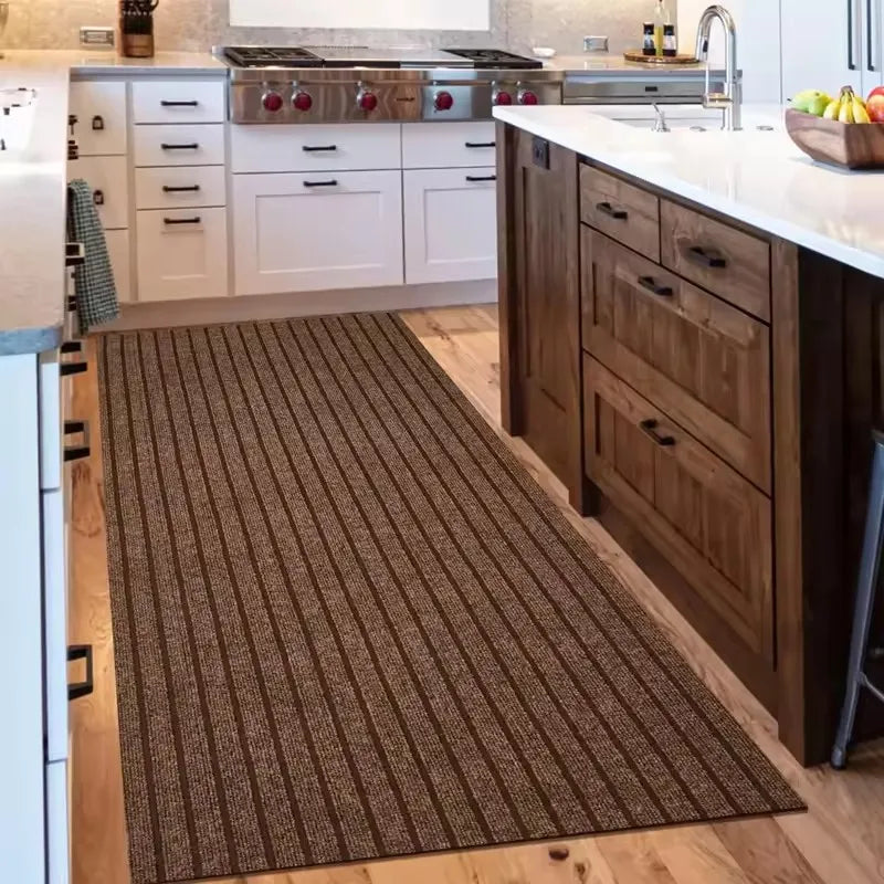 New 1pc Washable non-slip carpet, solid color striped kitchen door mat floor mat, suitable for bathroom, hallway, entrance,