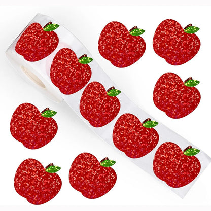 100-500pcs Laser Red Apple Stickers Party Gift Wrapping Label Scrapbook Cartoon Kids Rewards Stationery Stickers