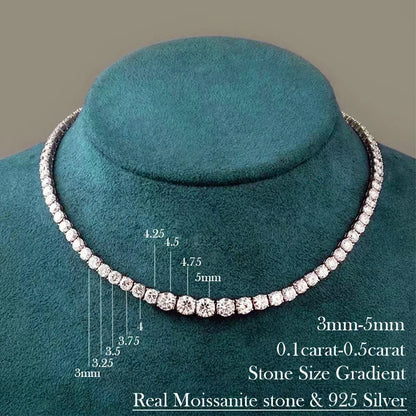 Moissanite Diamond Tennis Necklace with Certificate 3-5mm Size Gradient Diamond Riviera Necklace S925 Silver Choker for Women