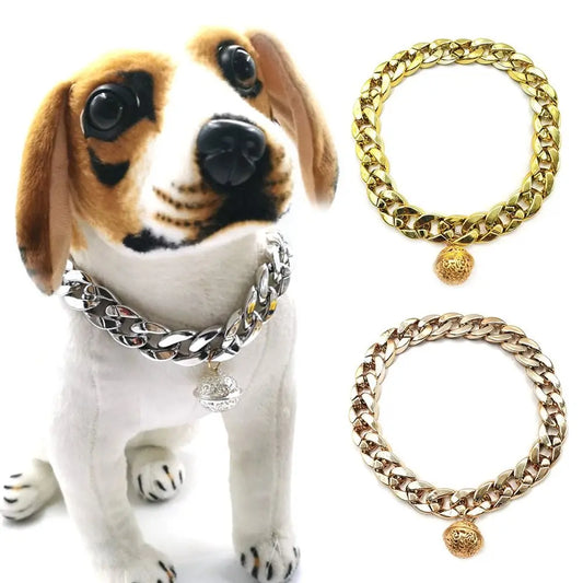 Luxurious Pet Dog Collar Cuban Chain Dog Chain Dog Collar Lock Gold Silver Dog Chain French Bulldog Pitbull Collar