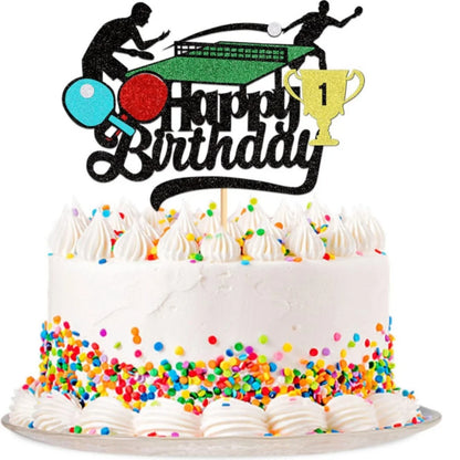 Ping Pong Cake Topper Happy Birthday Sign Cake Decorations Boy Man Tennis Racket Ball Player Sport Theme Birthday Party Supplies