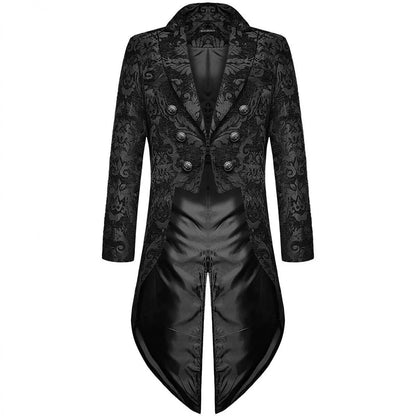 Golden Men's Gothic Steampunk Tailcoat, Black Embroidered Trench Coat, Party/stage Performance Long Jacket.