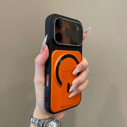 Matte Armor Fold Stand Magnetic Case for iPhone 17 16 15 14 Plus 13 12 11 Pro Max For Magsafe Camera Holder Lens Protect Cover