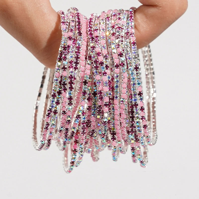 5pcs Fashion Colorful Acrylic Crystal Rhinestone Elastic Bracelet For Women Stretch Wristband Wedding Bracelets Daily Jewelry