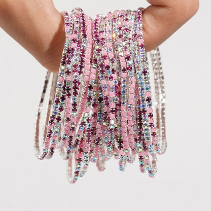 5pcs Fashion Colorful Acrylic Crystal Rhinestone Elastic Bracelet For Women Stretch Wristband Wedding Bracelets Daily Jewelry
