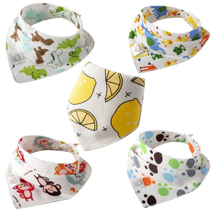 5 Pcs Baby Bibs Bandana Burp Cloths Drool Saliva Towel for Newborn Infant Toddler Boys Girls Kids Cartoon Triangle Cotton Bib