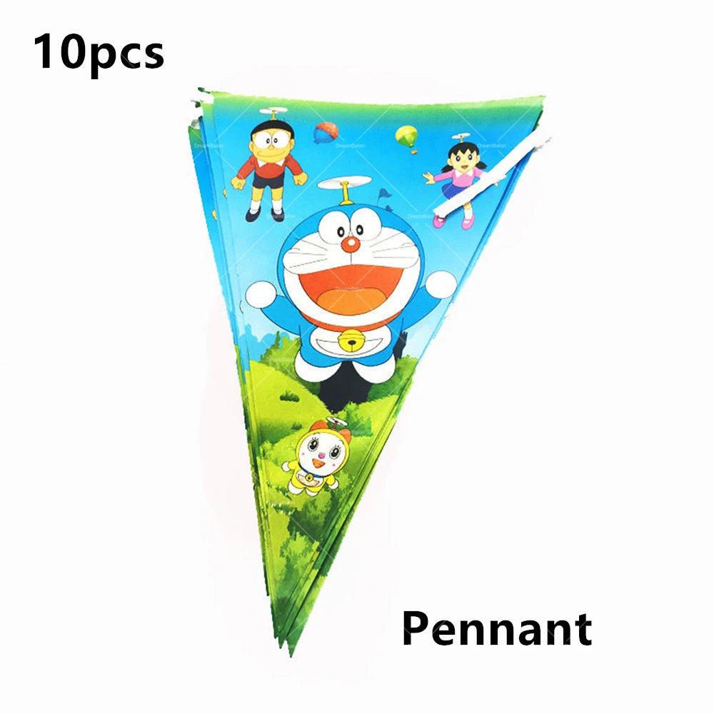 Doraemoned Balloons Cartoon Blue Jingle Cat Party Decoration Supplies Happy Birthday Banner Disposable Tableware Kid Cake Topper