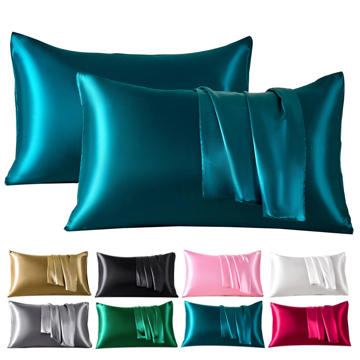 Polyester Satin Pillowcase Set | Two Covers with Envelope Closure | Bedroom & Guest Room