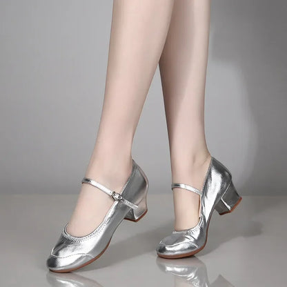 women fashion sweet plus size silver buckle strap ballet dance high heel shoes lady sexy party night club golden heel shoes a314