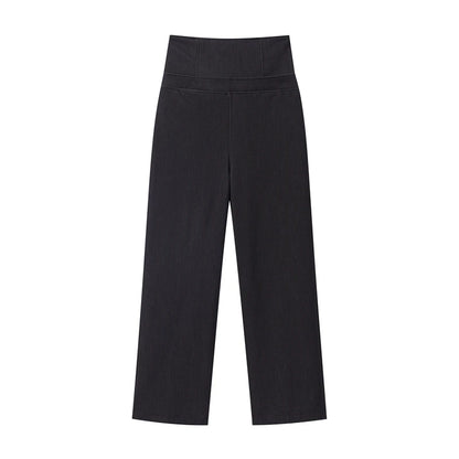 Fashion Women Pant Set Fashion Stand Collar Single Breasted Short Sleeve Cropped Coat And Lace Up Wide Leg Pant Casual Outwear