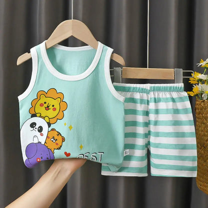 Summer Children's Vest Set Pure Cotton Baby Sleeveless Vest 2-piece Clothes Boy's Clothing Set Baby Toddler Clothing For Boy