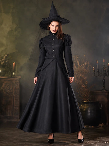 Family Matching Witch Costume for Women Girls, Classic Black Long Gown with Pointed Hat, Halloween Carnival Theme Party Cosplay Fancy Dress‑up