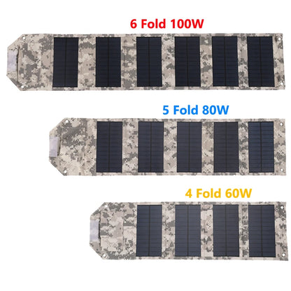 100W/80W/60W Foldable Solar Panel 5V USB Portable Folding Bag for Cell Phone Outdoor Waterproof Power Bank for Camping Hiking