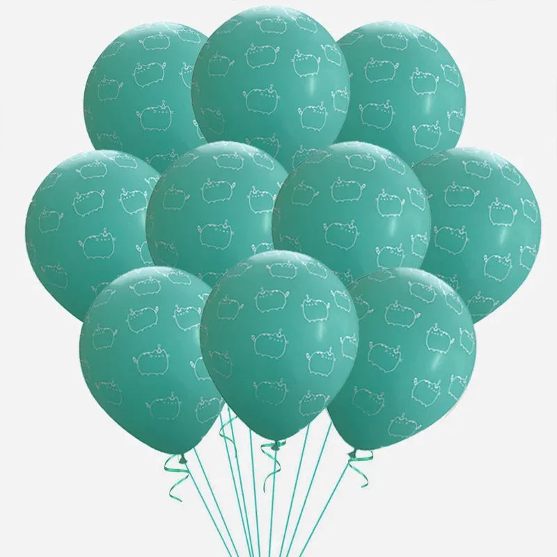 10pcs/lot 12inch Cartoon Japan Anime Pusheen Latex Balloons Animals Pet Grey Tiffany Blue Cat Ballons Birthday Decor Kids Toy