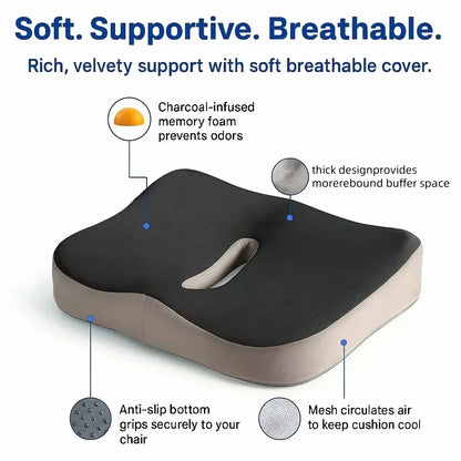 Memory Foam Seat Cushion Tailbone Sciatica Back Pain Relief Comfort Office Chair Car Seat Cushion Non-Slip Orthopedic MemoryFoam