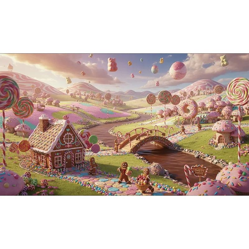 Candyland Backdrop Fantasy Candy Theme Castle Lollipop Party Banner for Girls Birthday Decor Photography Background Photo Booth