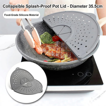 Multiuse Silicone Splash Guard Foldable Oil Splatter Screen for Frying Pan Heat Resistant Pot Lid Kitchen Cooking Tools