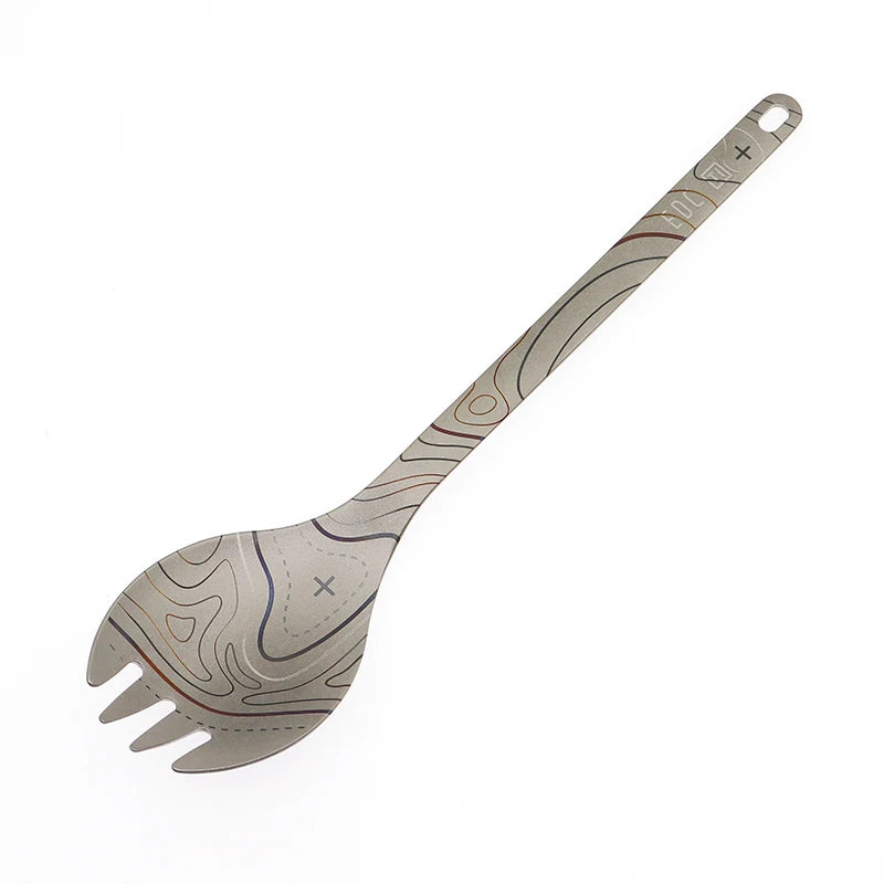 Colourful Pattern Outdoor Camping Picnic Barbecue Tableware Titanium Fork Spoon Outdoor Camping Picnic Tableware