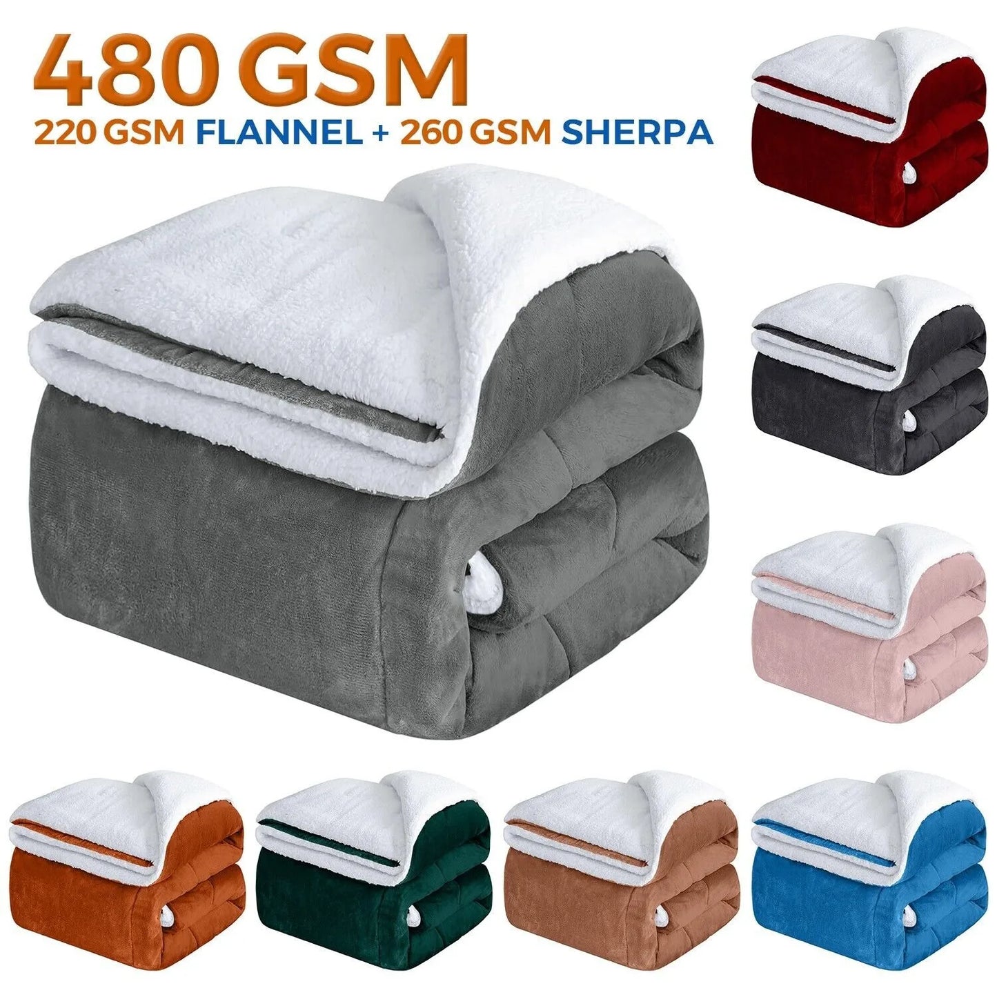 Fluffy Sherpa Fleece Blanket Throw Single Double King Cozy Warm Sofa Bed Throws