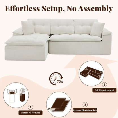 Korser 110" Modern L Shape Boneless Cloud Sectional Sofa, Chenille Deep Seat Modular Couch with Ottoman, No Assembly Needed for Living Room