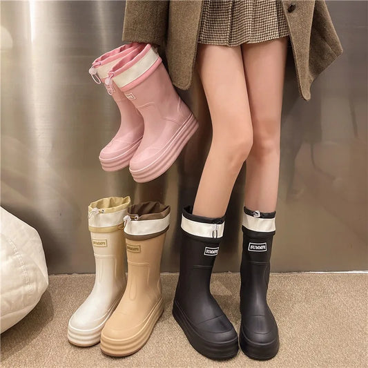 Women's Rain Boots Fashion Mid-calf Rubber Boots Outdoor Waterproof Garden Work Shoes Women's Rubber Galoshes Botas Lluvia Mujer