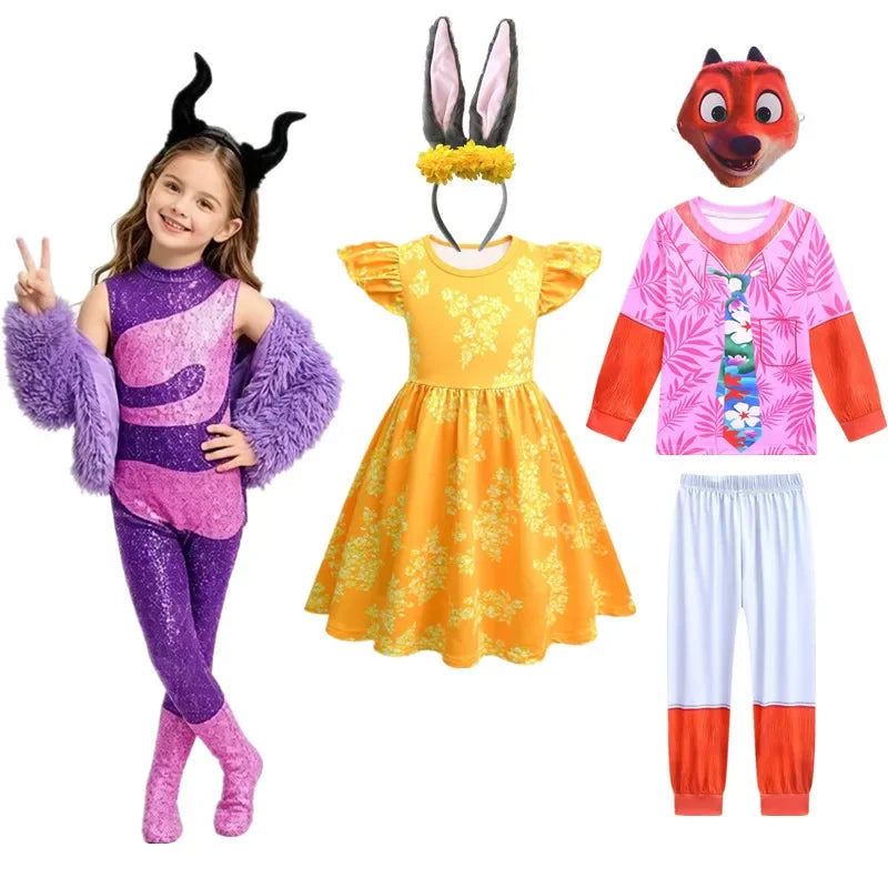 Zootopia Shakira Stage Costume Judy Rabbit Nick  Cosplay Suit Children's Performance Clothes Polyester Long Sleeve round Neck