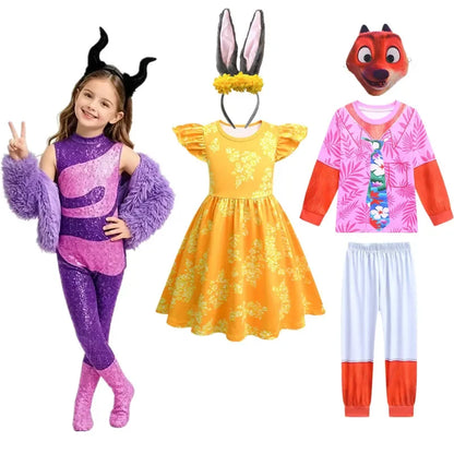 Zootopia Shakira Stage Costume Judy Rabbit Nick  Cosplay Suit Children's Performance Clothes Polyester Long Sleeve round Neck