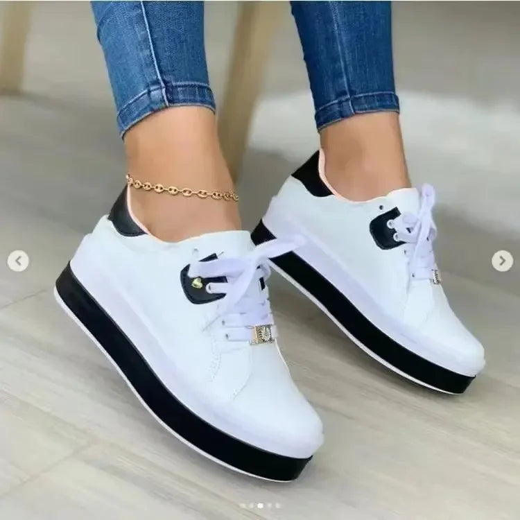 Women's Casual Platform Sneakers Lace Up Thick Sole Walking Shoes Fashion Chunky Trainers Round Toe Comfort Everyday Footwear