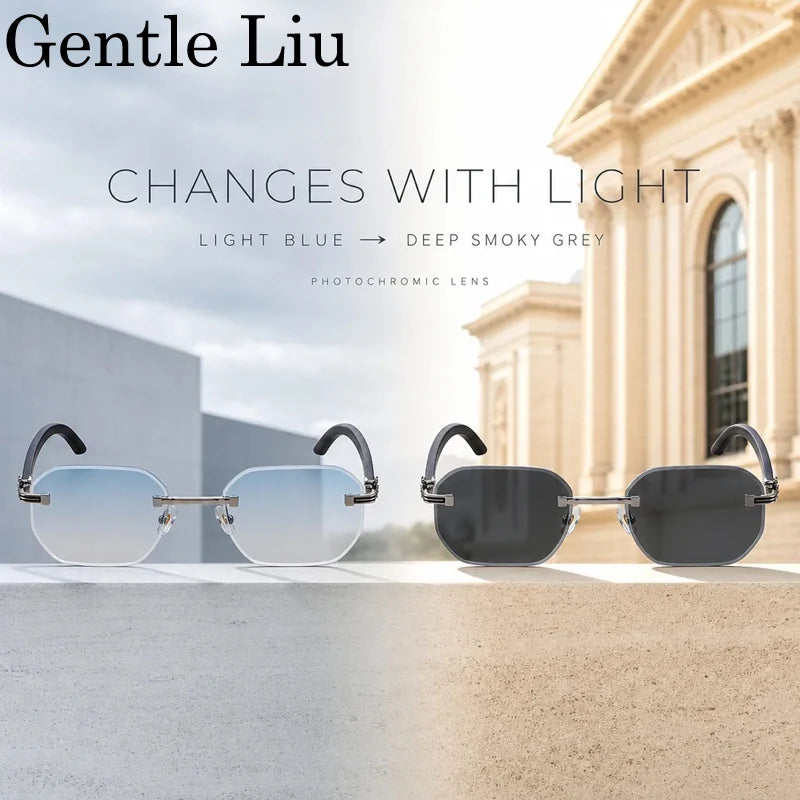 Vintage Square Rimless Sunglasses Men 2026 Luxury Brand Trendy Frameless Punk UV400 Eyewear Anti Blue Light Prescription Glasses