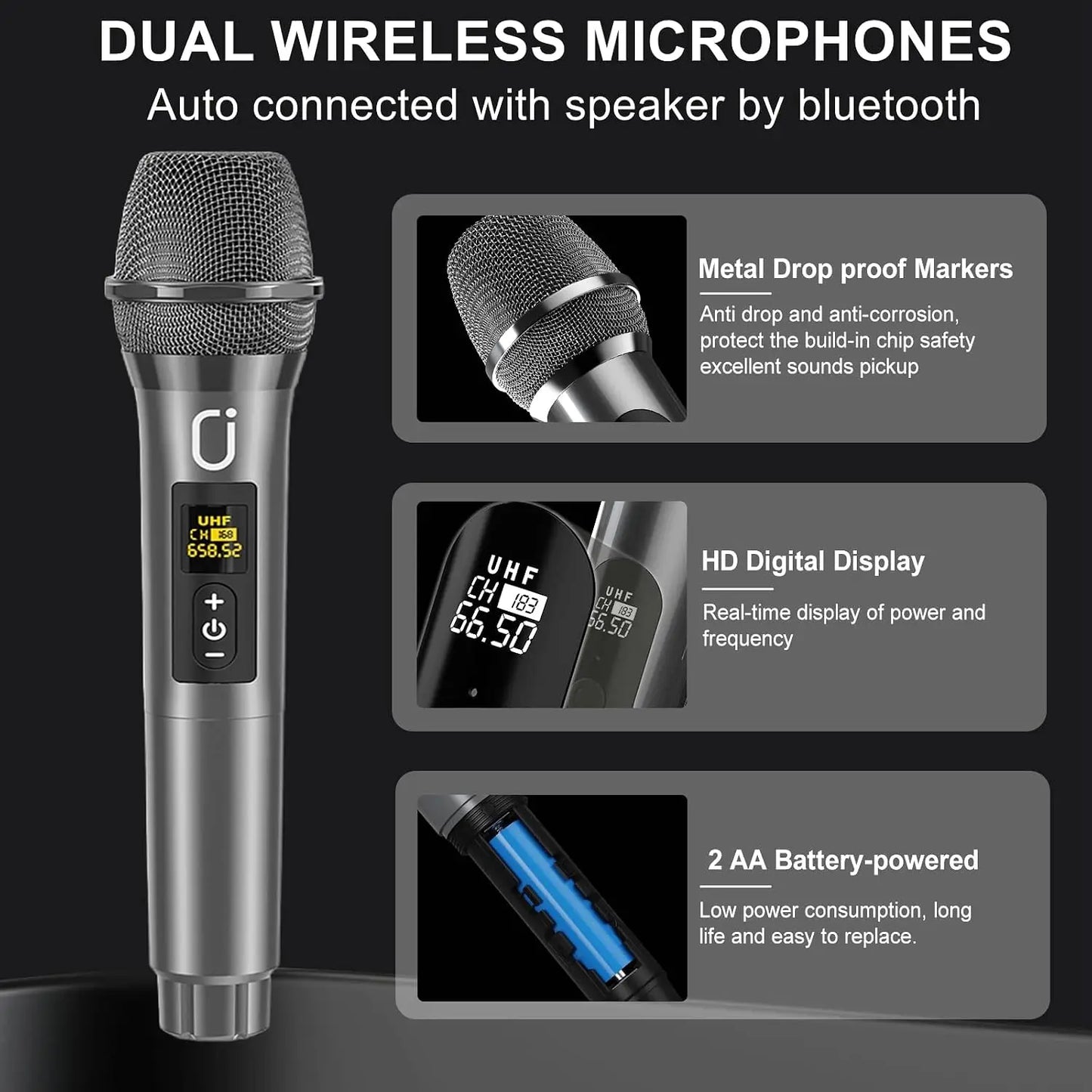 Portable Bluetooth Karaoke Speaker with 6.5-Inch Subwoofer, Two Wireless Microphones, and PA System for Adults, Supports Vocal Remover & REC, Home and Party Singing Machine (Black)