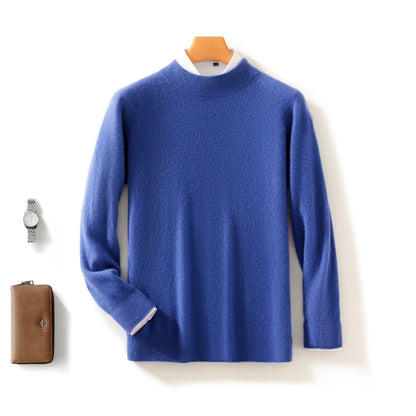 Fall/Winter New Wool Pullover Sweater Cashmere Shirt Men's Semi-high Neck Long Sleeve Loose Knitted Bottom Shirt