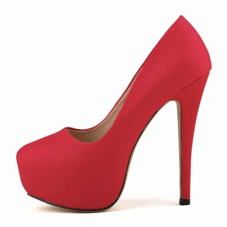 Women Pumps Sexy Stilettos Fashion Super 14cm Round Toes High Heels Platform Casual Thin Party Red Wedding Shoes Plus Size 44