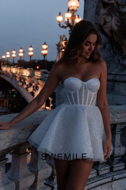 Glitter Wedding Dresses Sweetheart Prom Dresses Short Mini Bridal Gowns After Party Bride Robes Vestidos De Novia Customized
