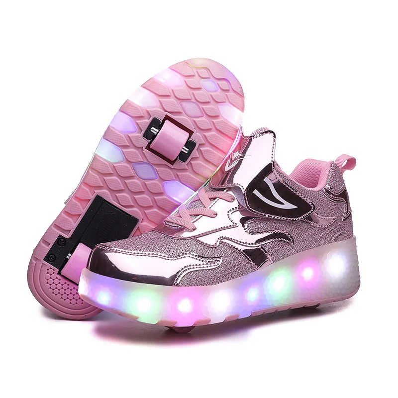 Boys and Girls Roller Skates Tow Wheels Shoes Glowing Light LED Children Fashion Luminous Sport Casual Wheelys Skating Sneakers